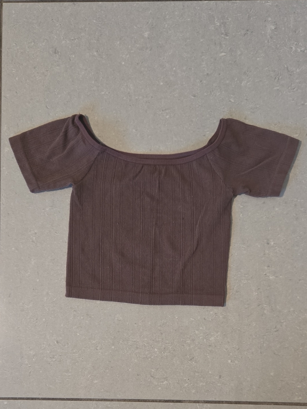 Active Basic Off-Shoulder Ribbed Crop Top - Brown